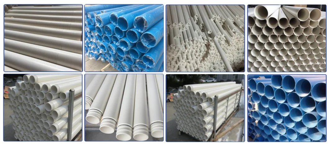Plastic Pipe UPVC Well Casing/Screen Pipe Slotted/Casing Pipe for Deep Water Belled End Blue Color 110-355 mm