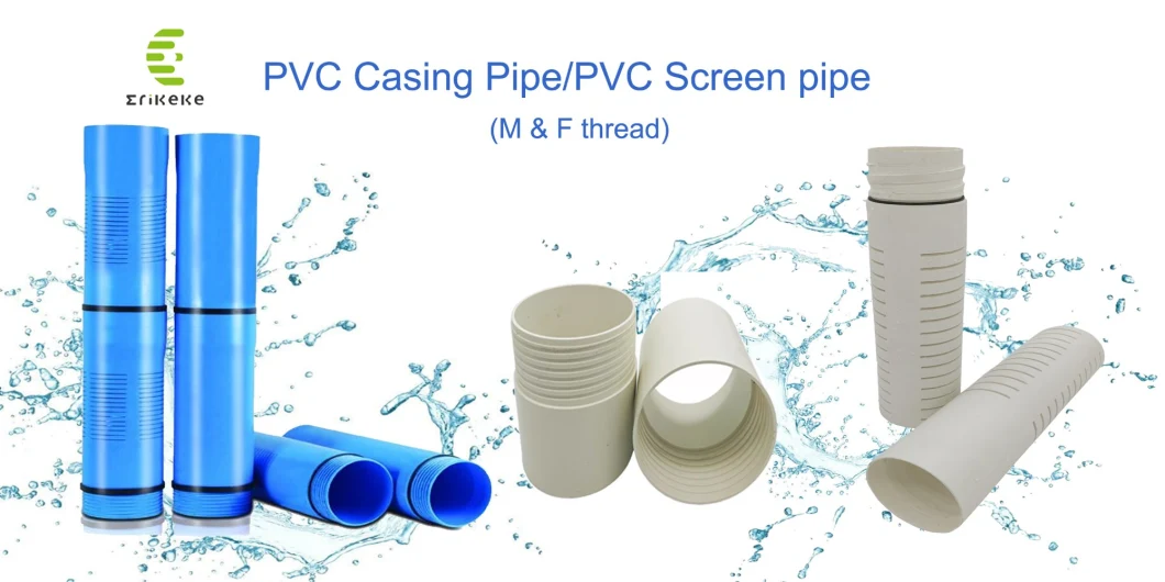 Socket End and Flush Thread End PVC Water Well Casing and Screen Pipe Blue Color for Africa, European, America Market